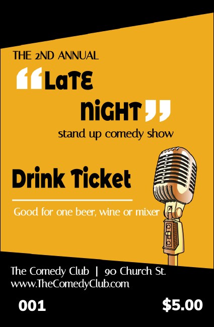 Comedy Retro Microphone Drink Ticket Product Front