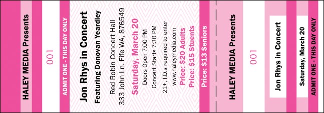 Pink Two-Tone General Admission Ticket Product Front
