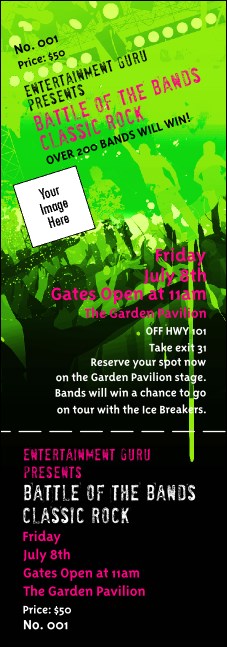 Rock Concert Green Event Ticket Product Front