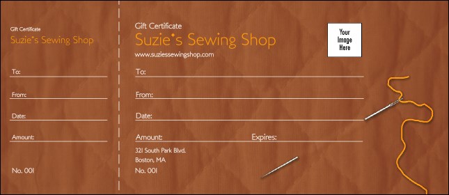 Sewing and Quilt Gift Certificate 002 Product Front