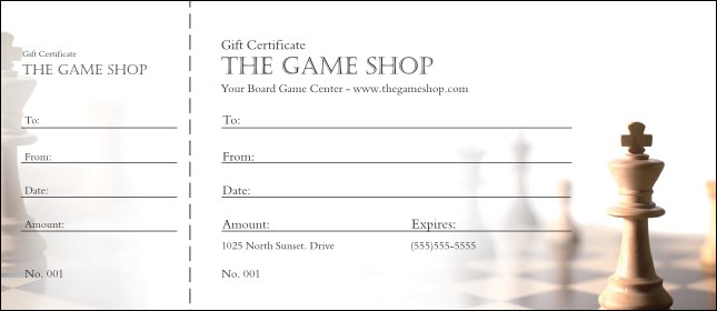 Chess Gift Certificate Product Front