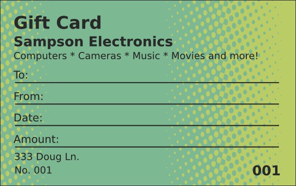 Techno Green Gift Card Product Front