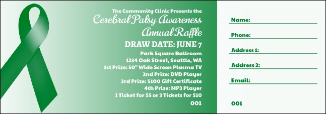 Green Ribbon Raffle Ticket Product Front