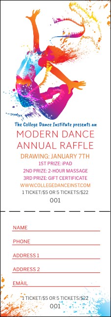 Modern Dance White Raffle Ticket Product Front