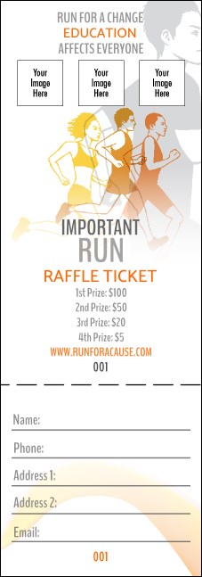 Run for a Cause Orange Raffle Ticket Product Front