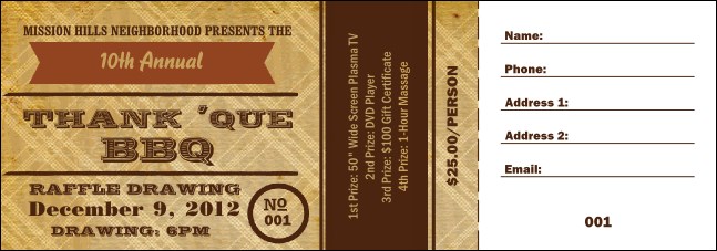BBQ Vintage Raffle Ticket Product Front