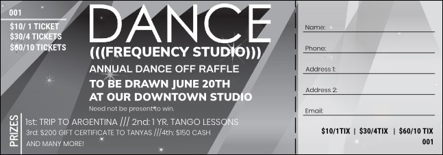 Dance Studio Spotlight Raffle Ticket BW