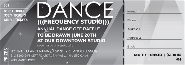 Dance Studio Spotlight Raffle Ticket BW Product Front