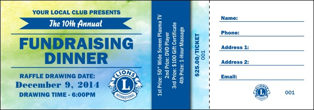 Lions Club International Water Color Raffle Ticket