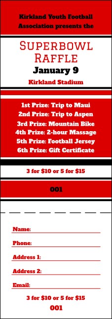 Sports Raffle Ticket 008 in Red and Black Product Front