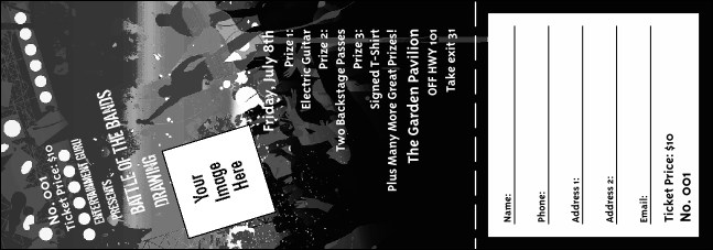 Rock Concert BW Raffle Ticket Product Front
