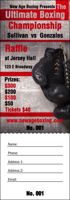 Boxing Gloves Raffle Ticket Product Front