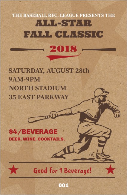 All-Star Retro Baseball Drink Ticket Product Front