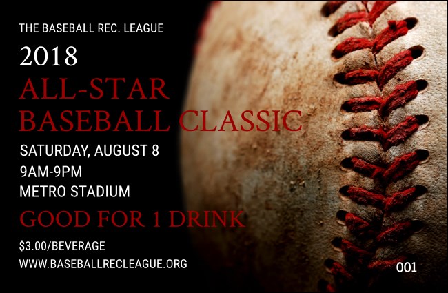 Baseball Stitches Drink Ticket Product Front