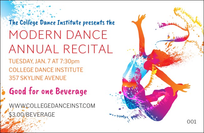 Modern Dance White Drink Ticket Product Front