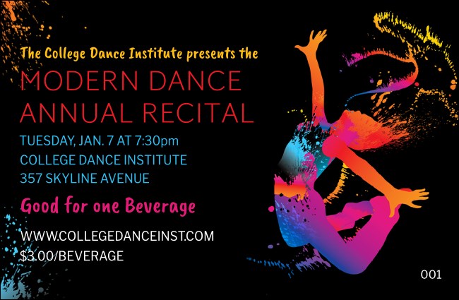 Modern Dance Black Drink Ticket Product Front