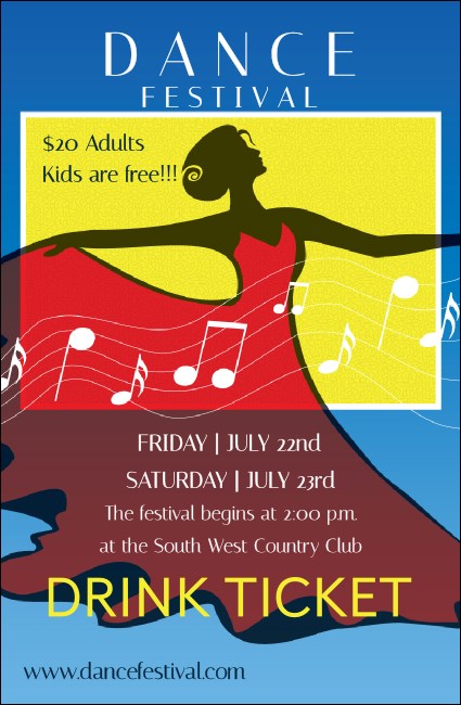 Dance Festival Drink Ticket Product Front